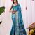 Turquoise lichi silk zari woven saree with rich traditional motifs & designer contrast blouse | festival & wedding wear