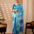 sky blue soft lichi art silk floral print saree with zari woven border | designer printed saree with blouse