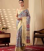 Gold toned soft lichi silk digital weaving saree with zari border | traditional banarasi silk style | with blouse