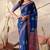 royal blue soft georgette saree with geometric digital print & contrast border | party wear saree with printed blouse