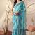 aqua soft georgette saree with tribal floral digital print & tassel pallu with contrast blouse