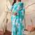 aqua georgette saree with oversized floral digital print & tassel pallu | lightweight printed saree with blouse