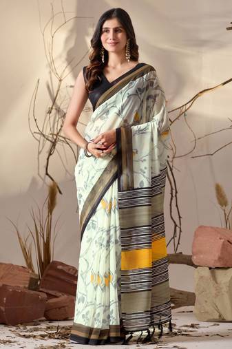 pista green elegant printed georgette contemporary saree for daily wear with matching blouse