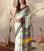 pista green elegant printed georgette contemporary saree for daily wear with matching blouse