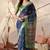 Navy blue linen cotton saree with floral print & patola pallu | elegant saree with contrast blouse