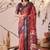red digital print linen cotton saree with patola border & floral ethnic design – printed saree with blouse