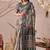 light grey linen cotton saree with digital floral print & patola style border | printed saree with blouse