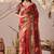 red linen cotton saree with digital floral & artistic print and patola style contrast border with matching blouse