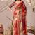 red linen cotton saree with digital floral & artistic print and patola style contrast border with matching blouse