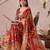 red linen cotton saree with digital floral & artistic print and patola style contrast border with matching blouse