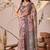 mauve linen cotton printed saree with floral & geometric digital design and patola style border with blouse