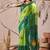 green linen cotton saree with ikat digital print & patola inspired border | soft weaving saree with matching blouse