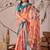peach linen cotton saree with elegant digital floral & leaf print and patola style contrast border with matching blouse
