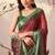 maroon linen cotton printed saree with traditional weaving design & contrast border – with blouse