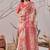 peach printed linen cotton saree with floral design & patola border – elegant daily wear saree with matching blouse