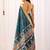 Teal banarasi silk saree with tribal art print & rich zari border | festival wear soft lichi silk saree with blouse