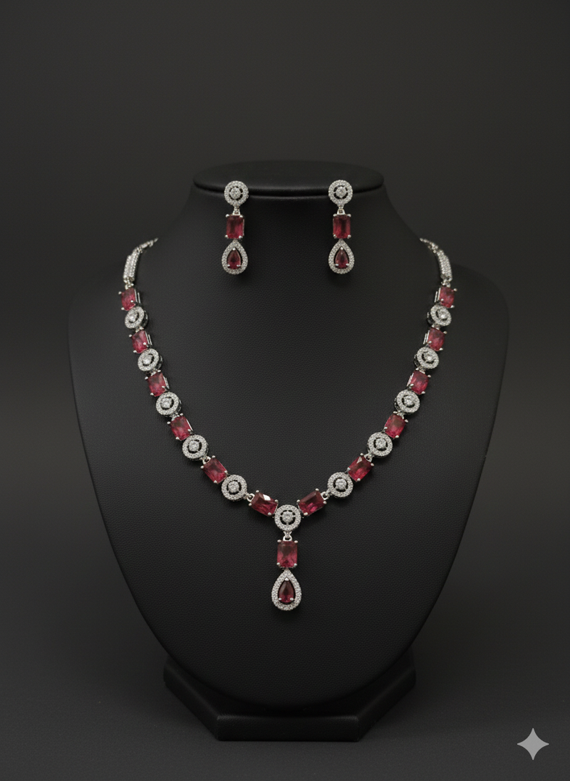 Red american diamonds necklaces