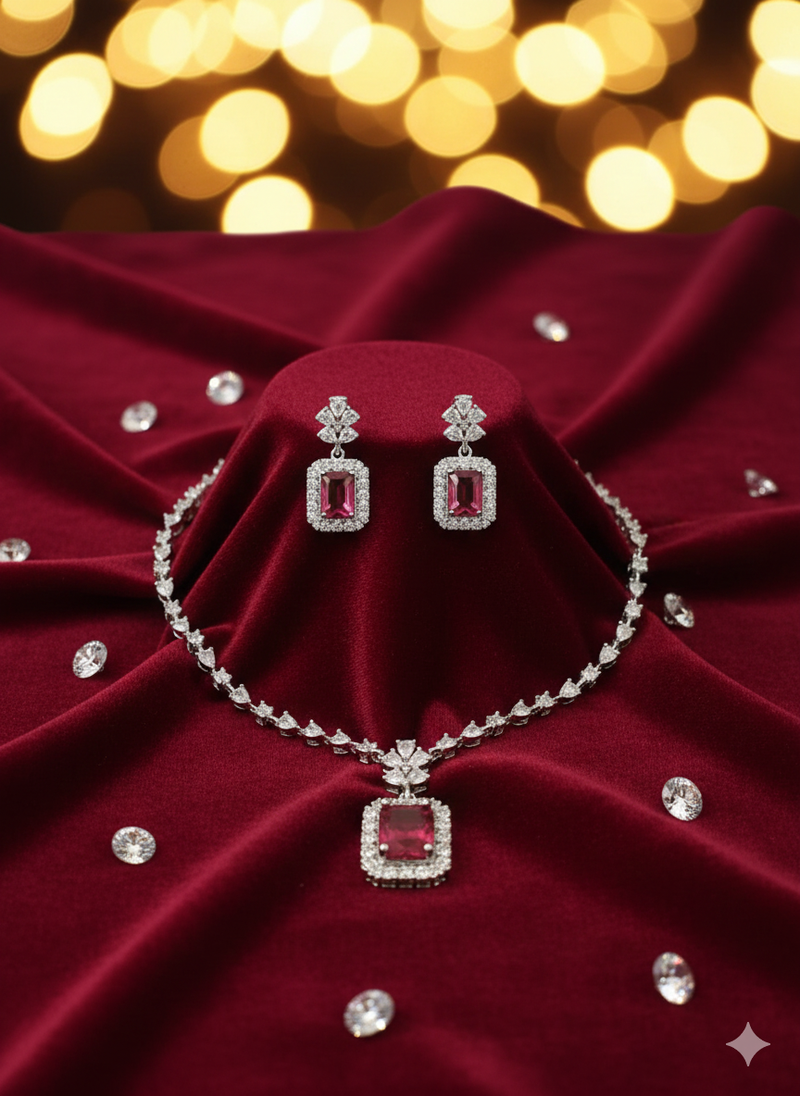 Red american diamonds necklaces