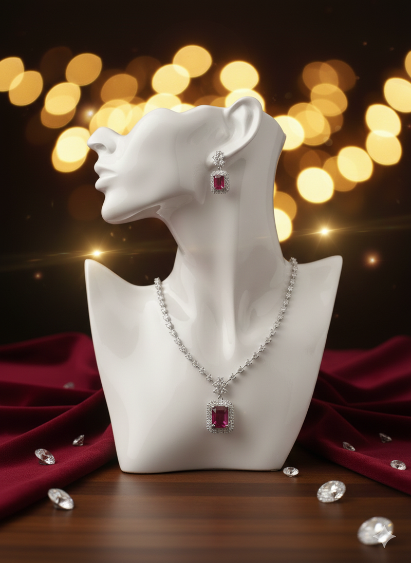 Red american diamonds necklaces