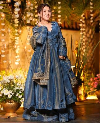 Blue Embroidered Anarkali Suit Set 1