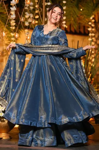 Blue Embroidered Anarkali Suit Set