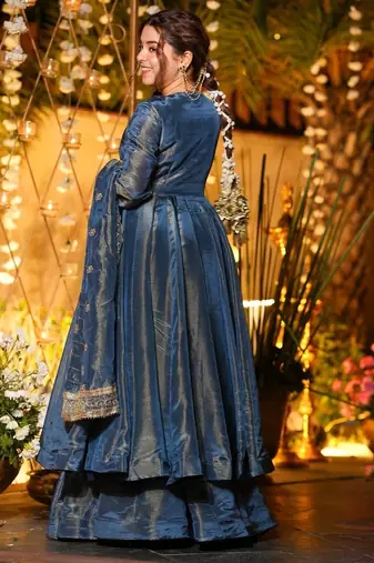 Blue Embroidered Anarkali Suit Set