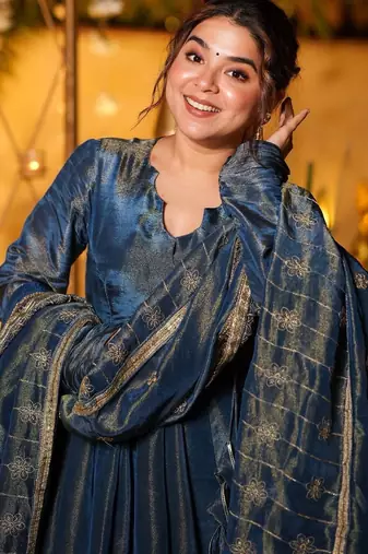 Blue Embroidered Anarkali Suit Set