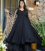 Black Crepe Embroidered Anarkali Suit Set