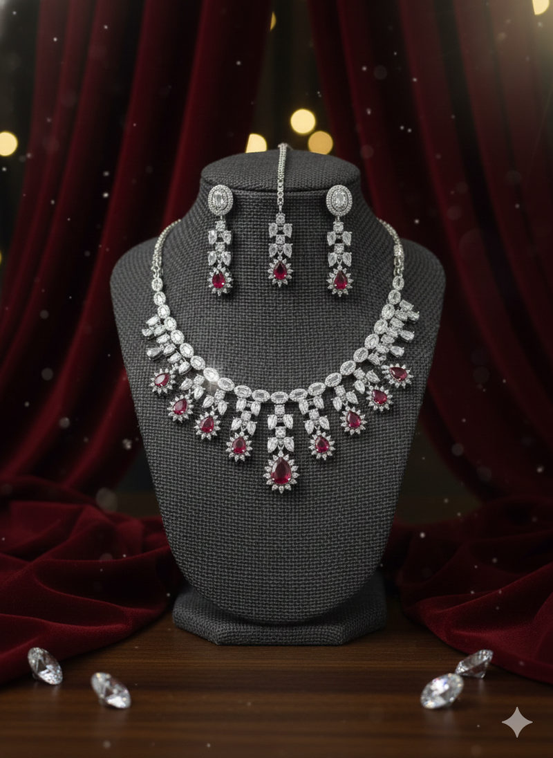 Red american diamonds necklaces