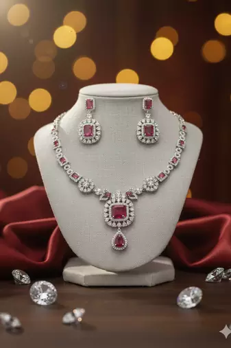 Red american diamonds necklaces