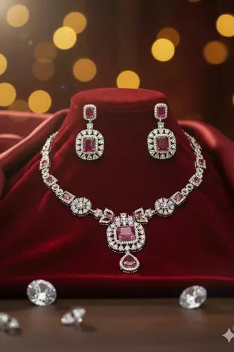 Red american diamonds necklaces