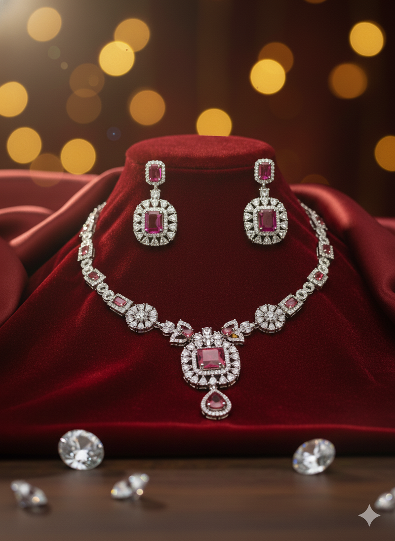 Red american diamonds necklaces