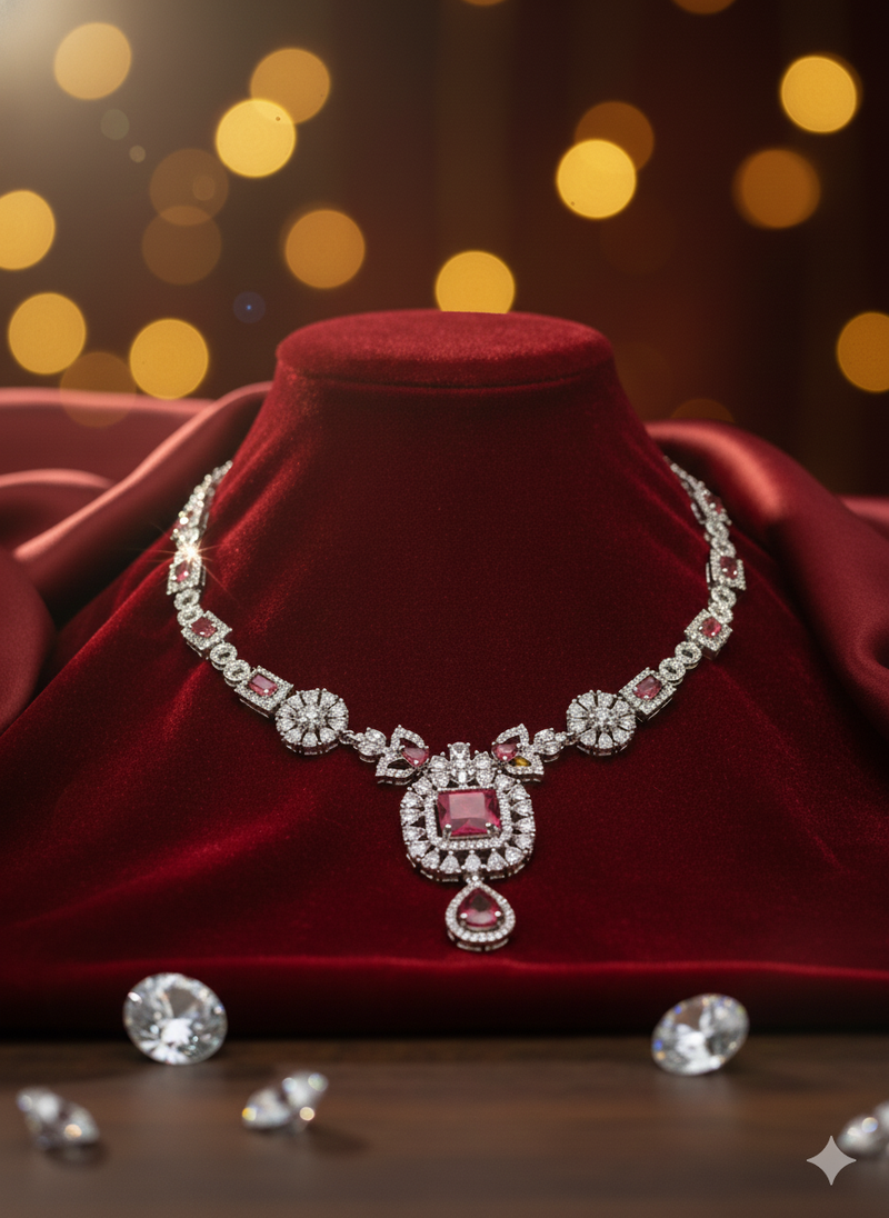 Red american diamonds necklaces