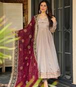 Mauve Embroidered Kurta Set with  Suit Set