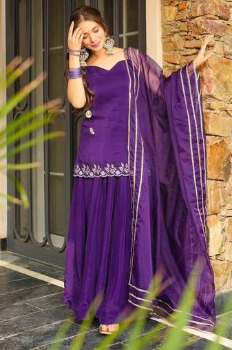 Purple Organza Lace Embroidered Kurta Set