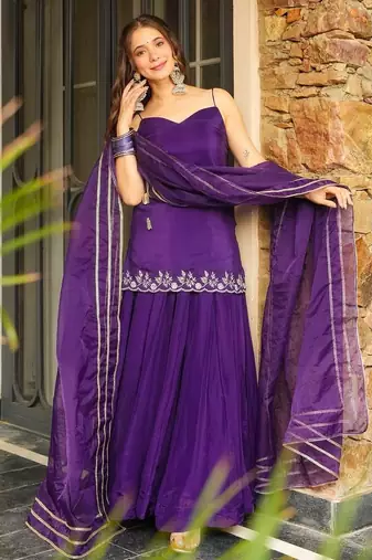 Purple Organza Lace Embroidered Kurta Set