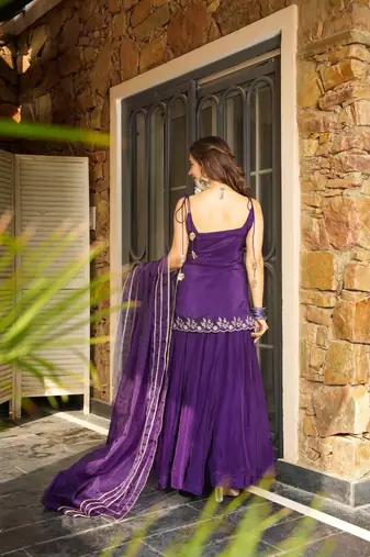 Purple Organza Lace Embroidered Kurta Set