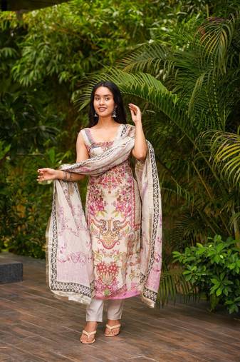 Cream Embroidered Kurta Set