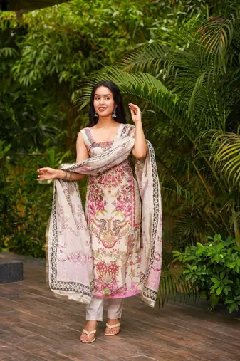 Cream Embroidered Kurta Set