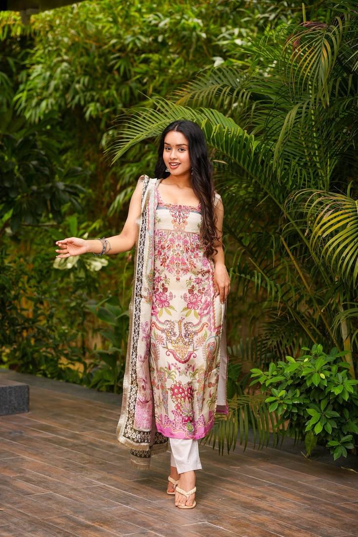 Cream Embroidered Kurta Set