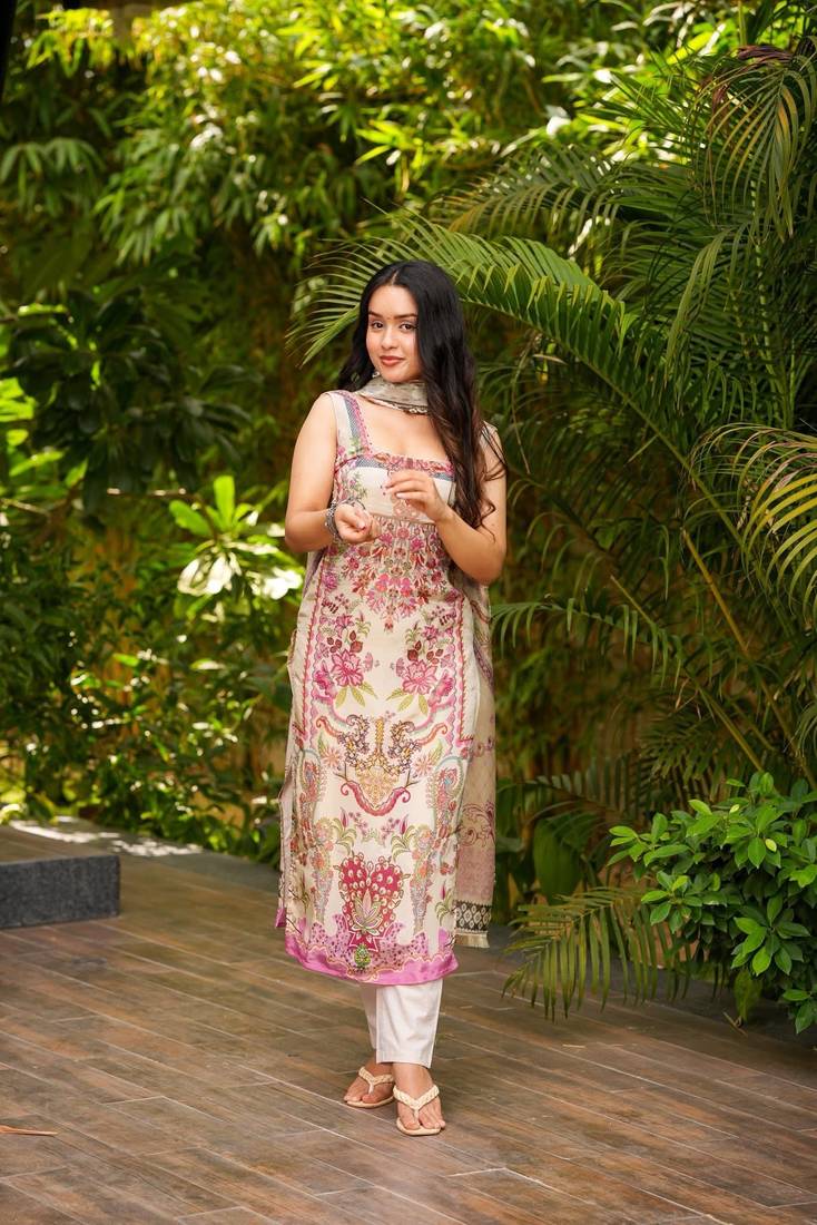 Cream Embroidered Kurta Set