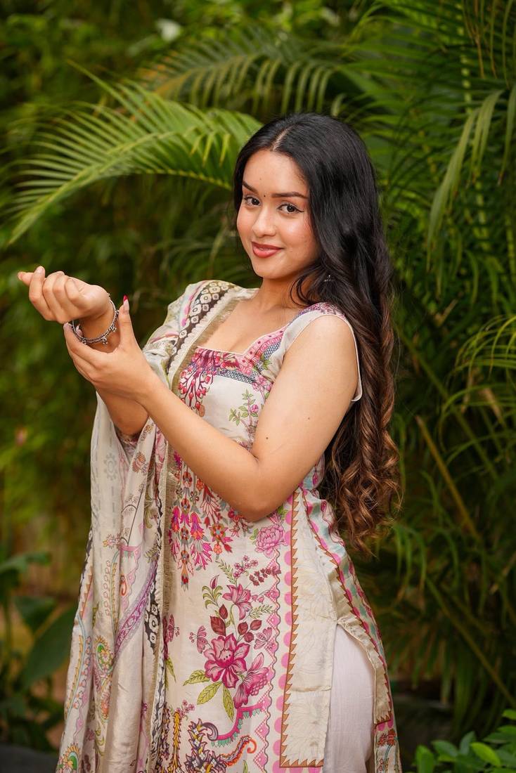 Cream Embroidered Kurta Set