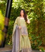 Green Zari & Sequins Embroidered Sharara Set