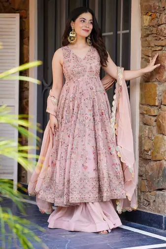 Pink Georgette Embroidered Kurta Set