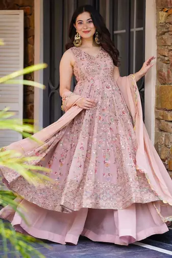 Pink Georgette Embroidered Kurta Set