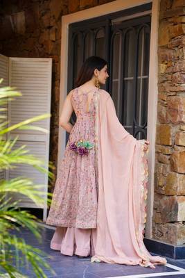 Pink Georgette Embroidered Kurta Set 4