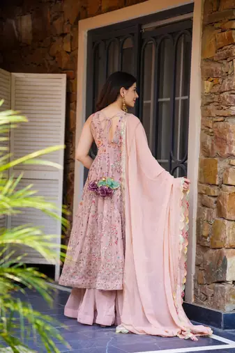 Pink Georgette Embroidered Kurta Set