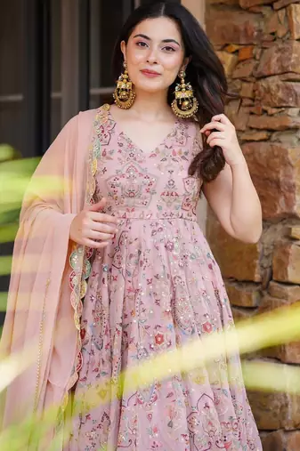 Pink Georgette Embroidered Kurta Set