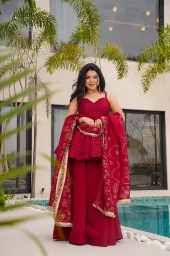 Red Embroidered Kurta Set