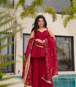 Red Embroidered Kurta Set